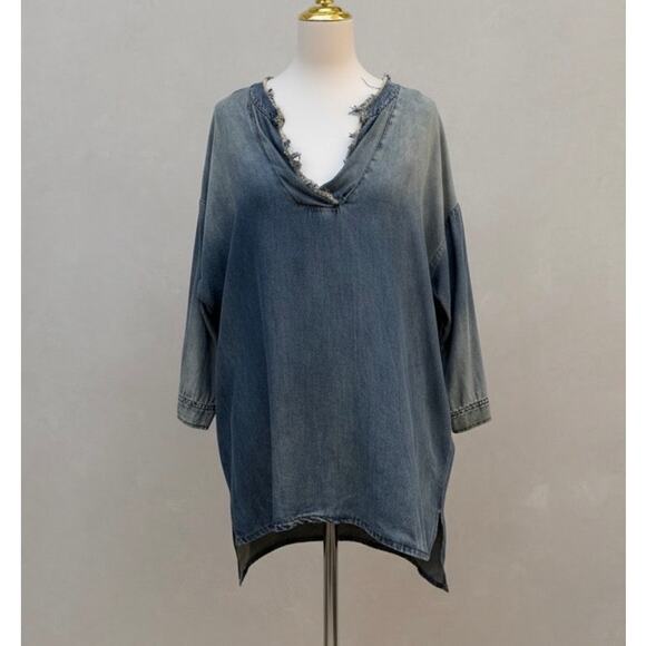 Jaded Gypsy Tops - Jaded Gypsy Ozzie Tunic Shirt Sz S/M 100% Cotton Chambray Oversized Hippie Boho